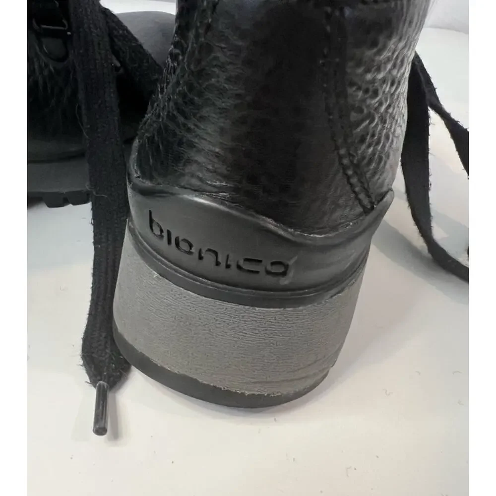 BIONICA WOMEN’s‎  BLACK LEATHER ALL WEATHER SUPPLE LACE UP ANKLE BOOTS 6.5